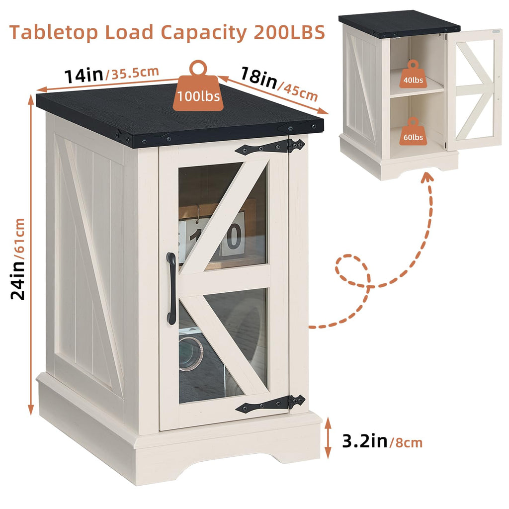 Narrow Night Stand with Glass Barn Door A99981