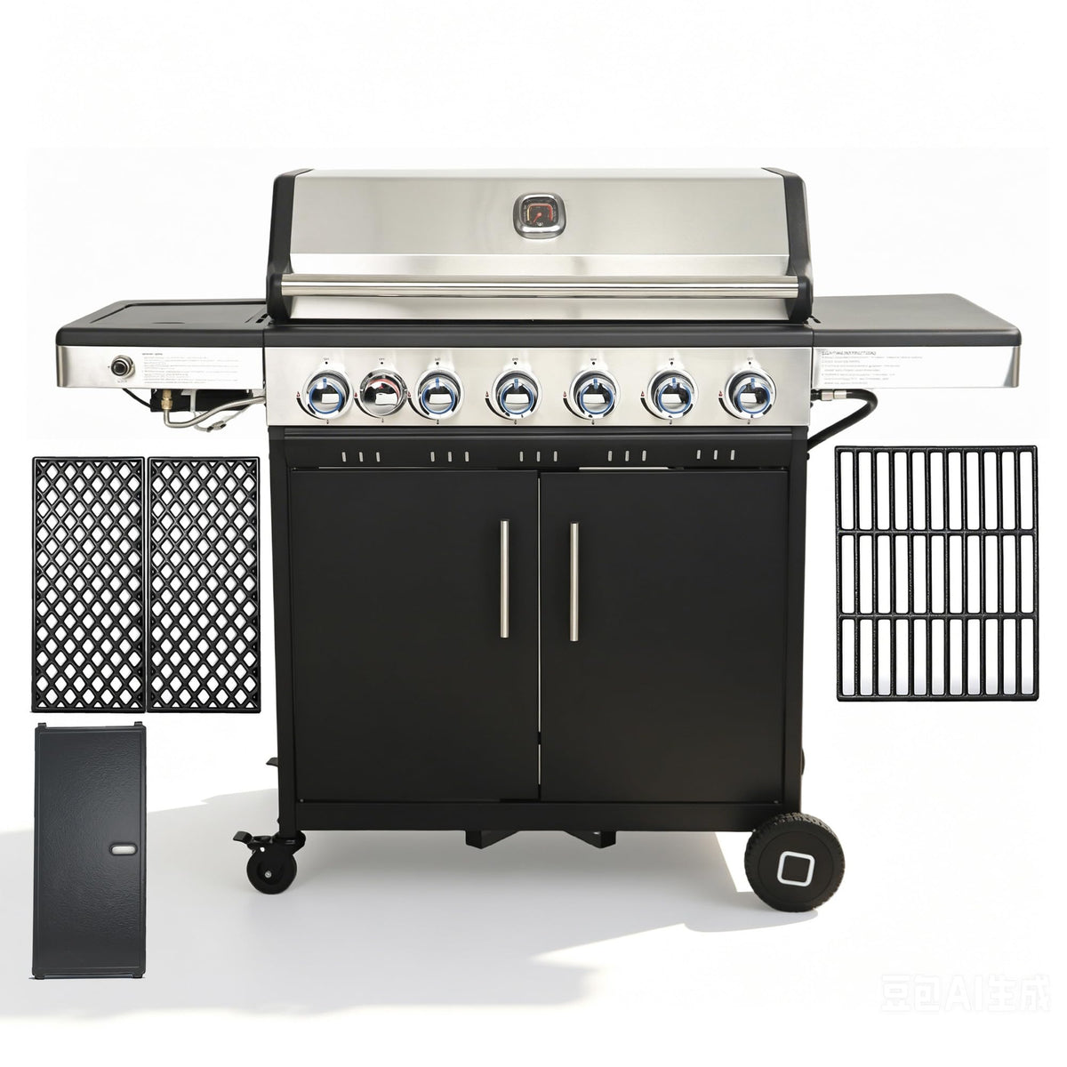 6-Burner Propane Gas Grill with Cast Iron Grates & Griddle, 54,600 BTU, Black O612