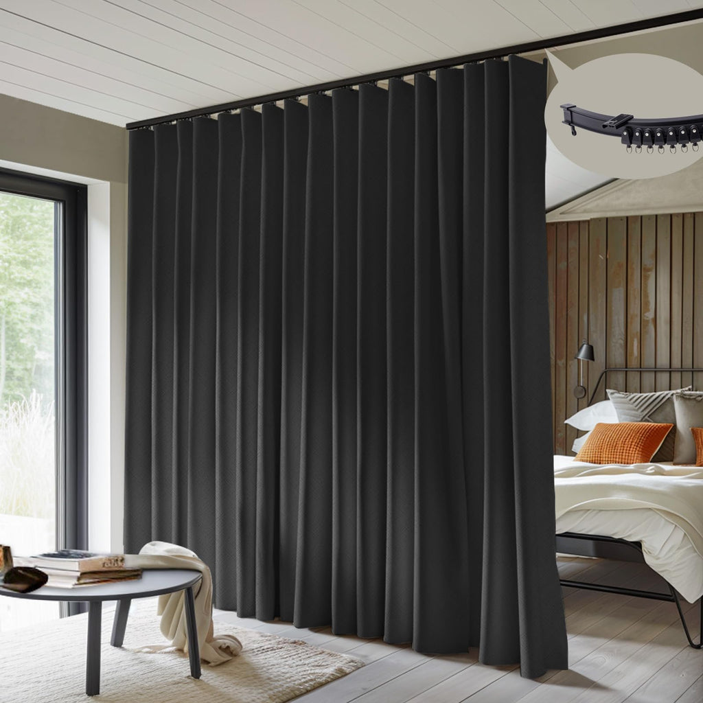 Blackout Room Divider Curtains with Ceiling Tracks Set H566