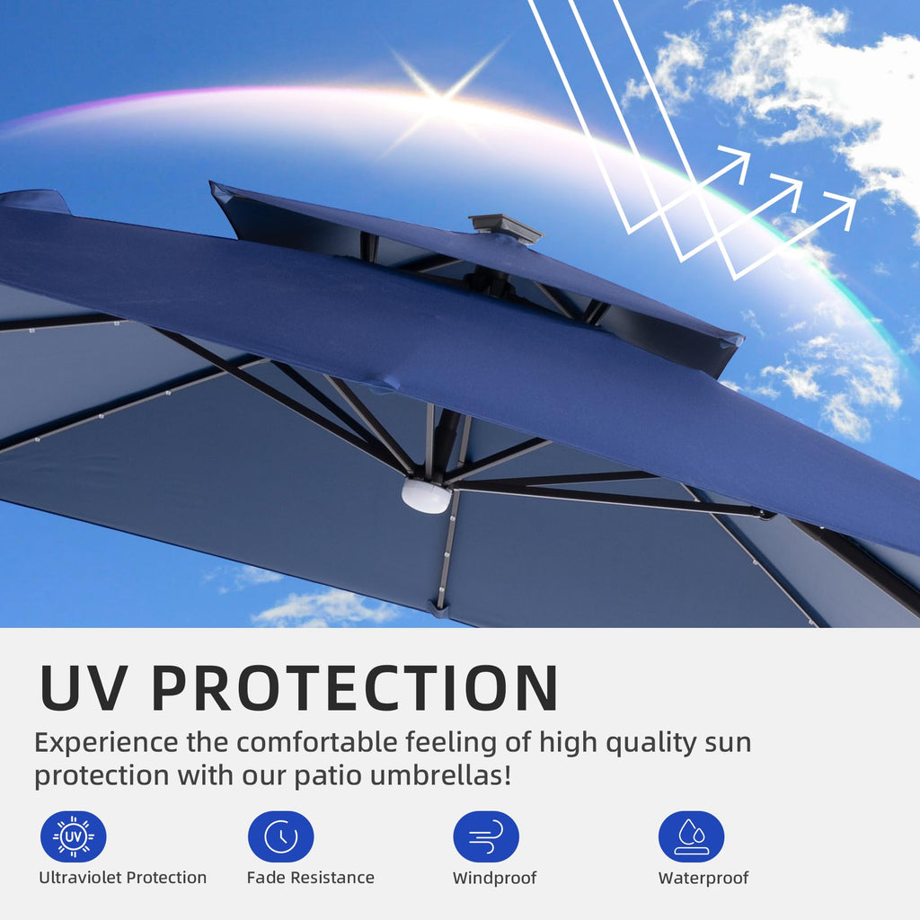 9x9 FT Cantilever Offset Patio Umbrella with Lights & Base O612955