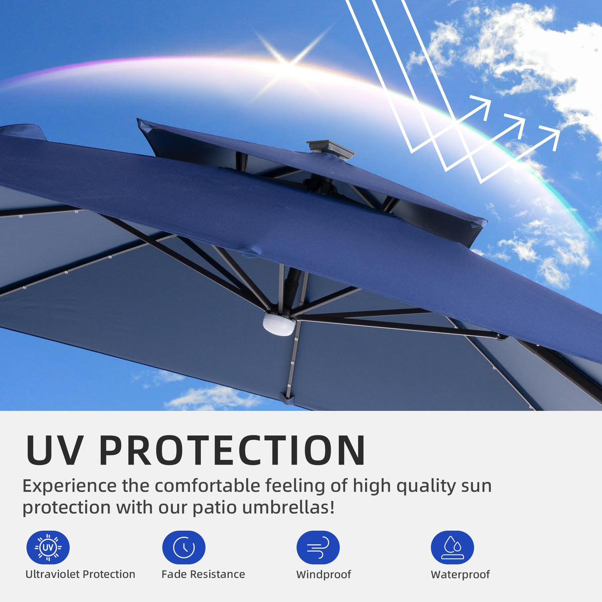 9x9 FT Cantilever Offset Patio Umbrella with Lights & Base O612955
