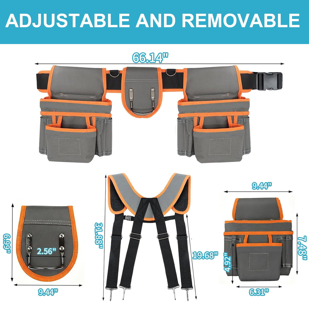 Heavy-Duty Adjustable Tool Belt with Magnetic Tool Kit W3146
