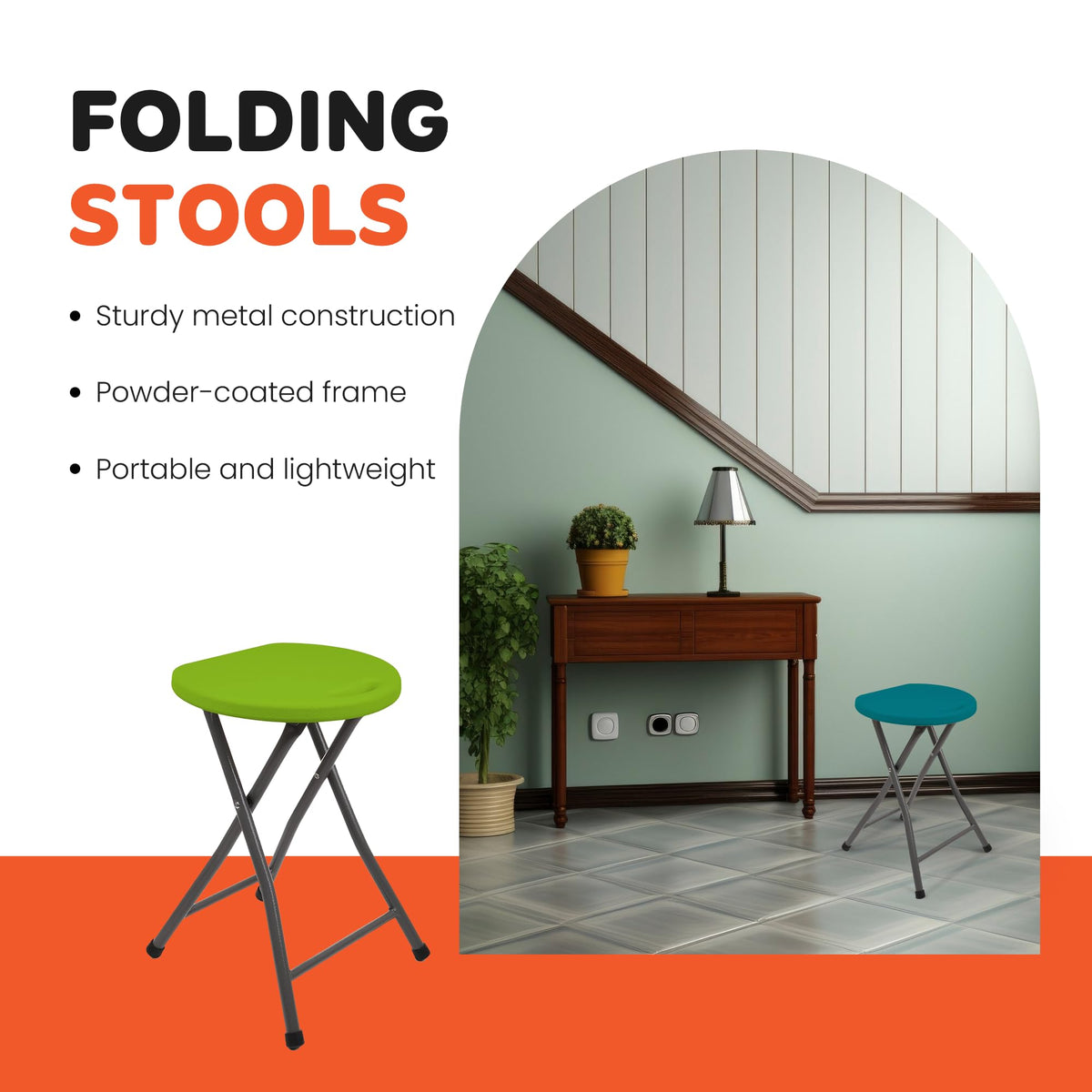Folding Stools 18.5in Metal Heavy Duty 1 Pack Teal I9951