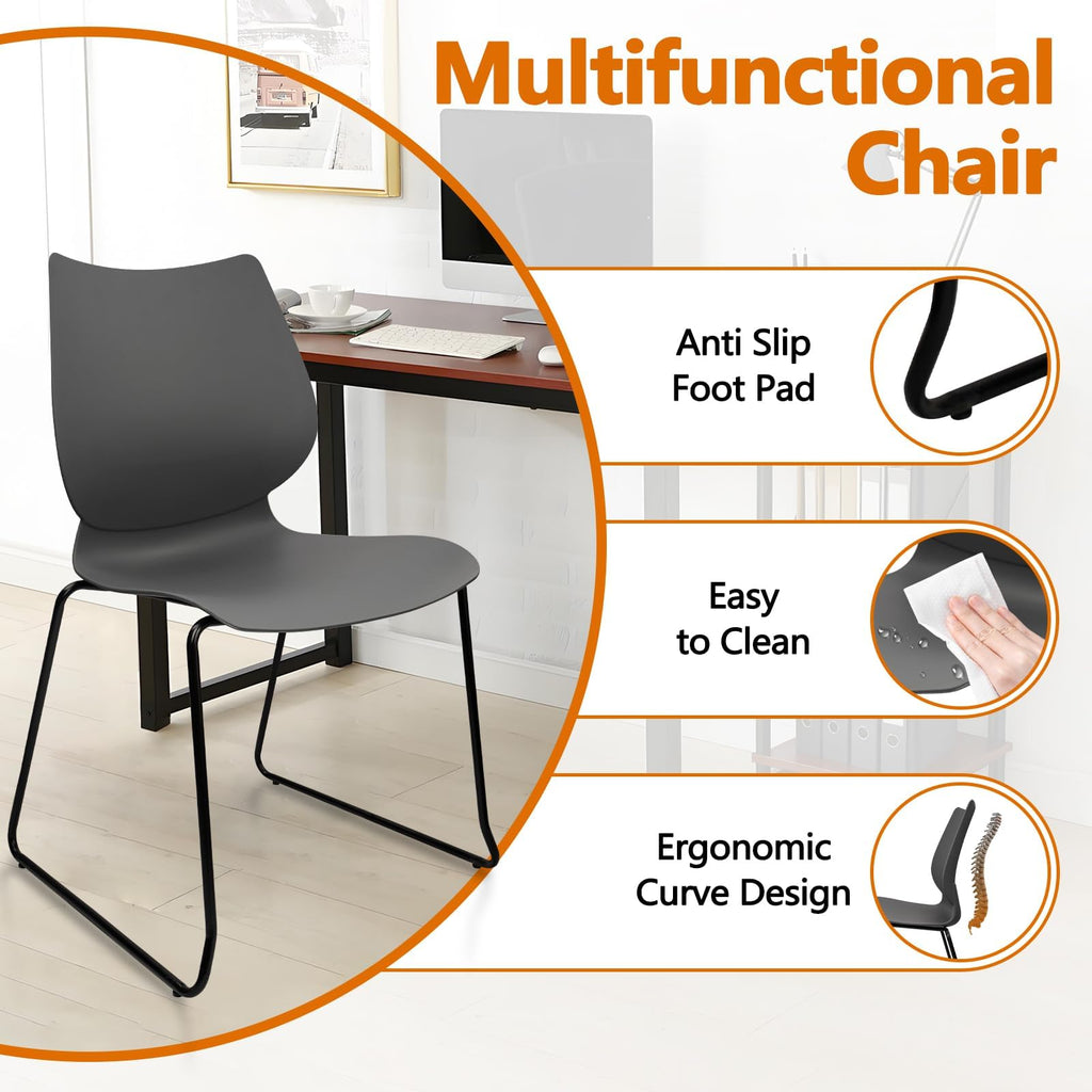 Grey Stacking Chairs with Metal Legs Set of 4 E314405