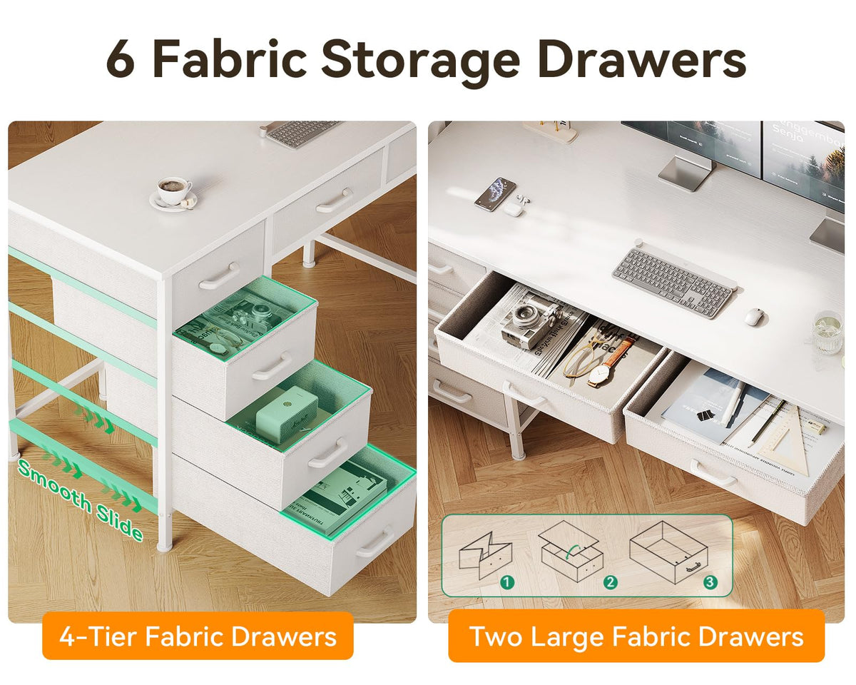 White Computer Desk with 6 Drawers I963394