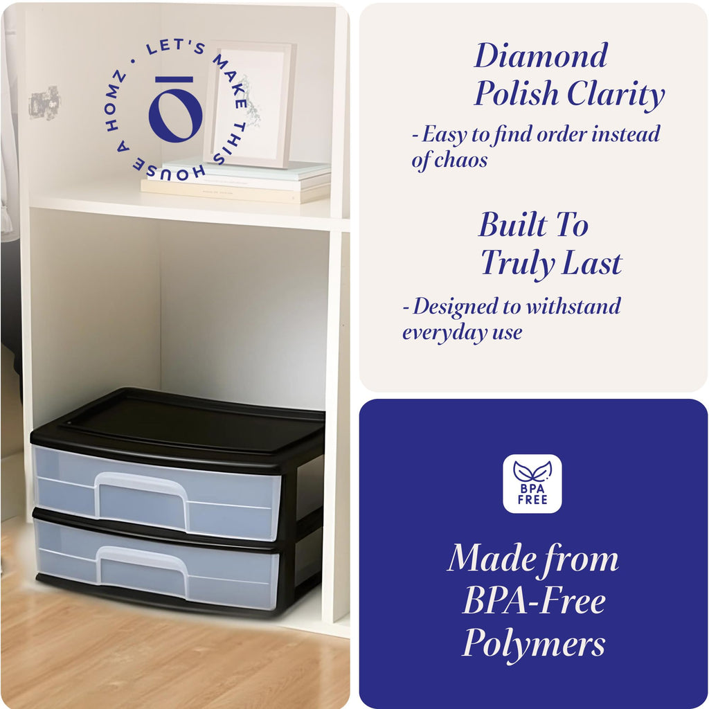 2-Tier Black Storage Drawer Tower, 2 Pack Y3467