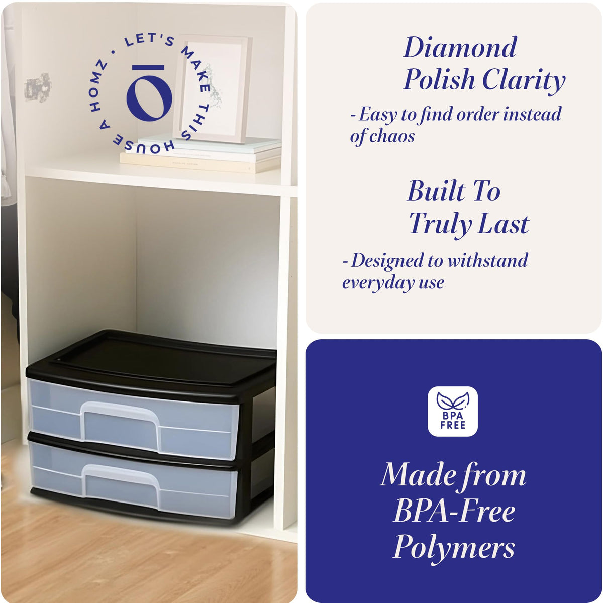 2-Tier Black Storage Drawer Tower, 2 Pack Y3467