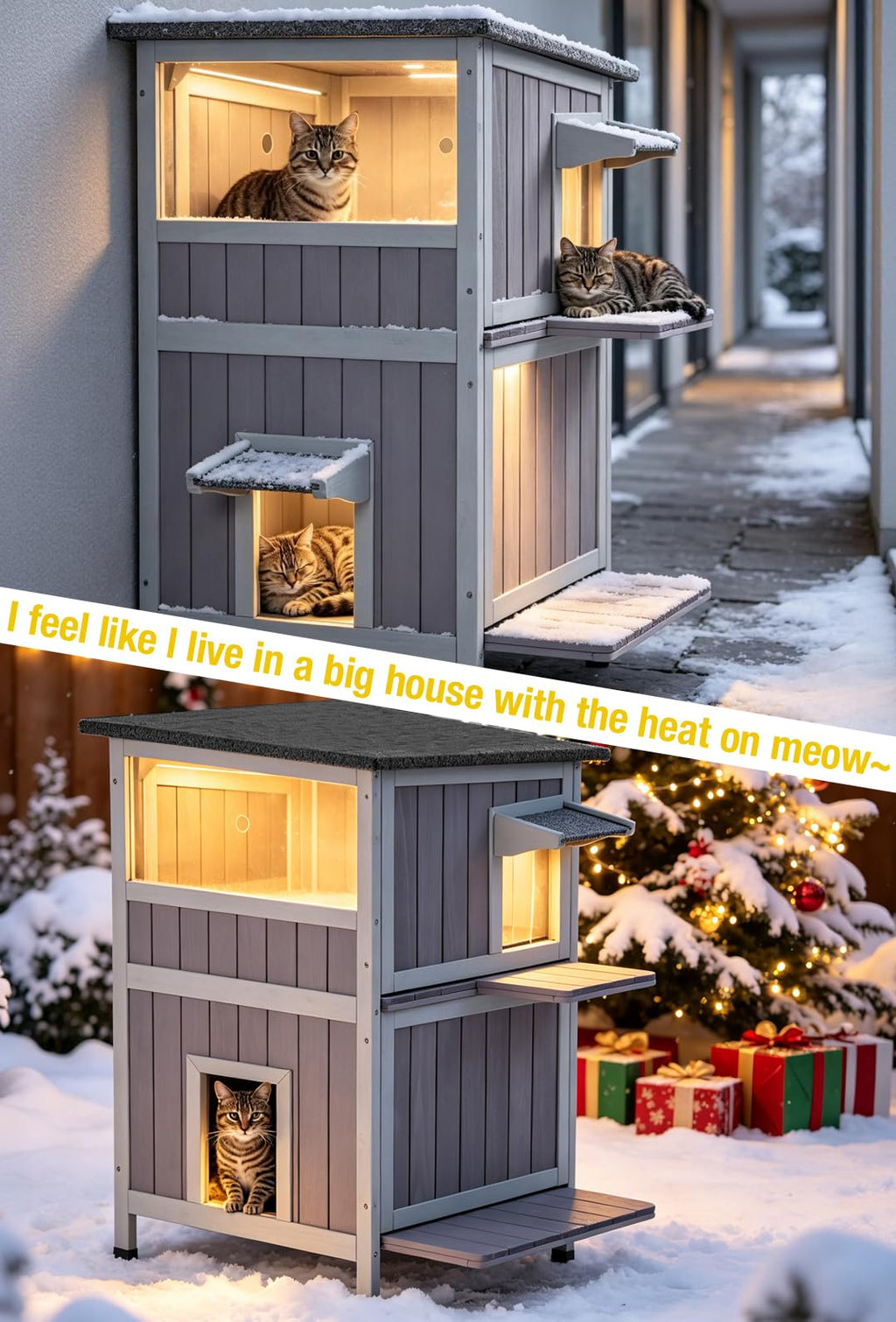 Heated 2-Story Solid Wood Cat House A592678
