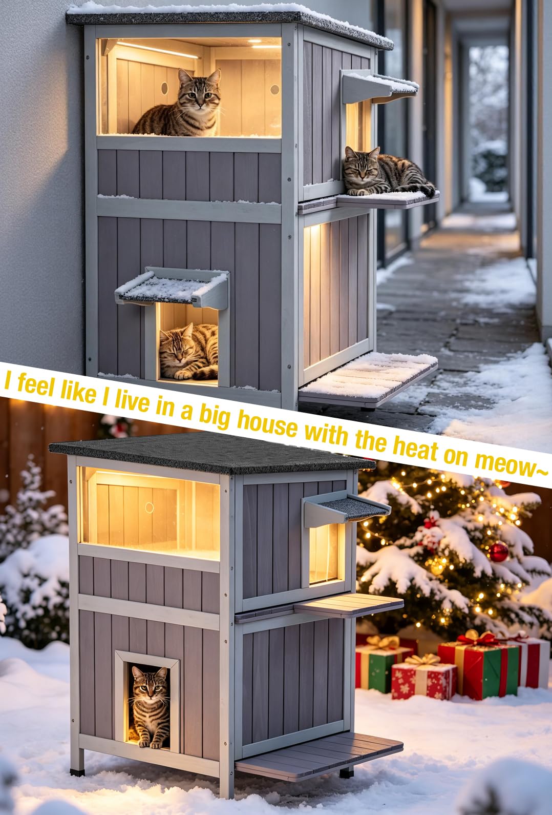 Heated 2-Story Solid Wood Cat House A592678