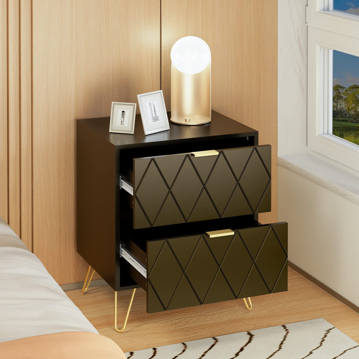 Black 6 Drawer Dresser and 2 Drawer Nightstand Set of 2 J60790