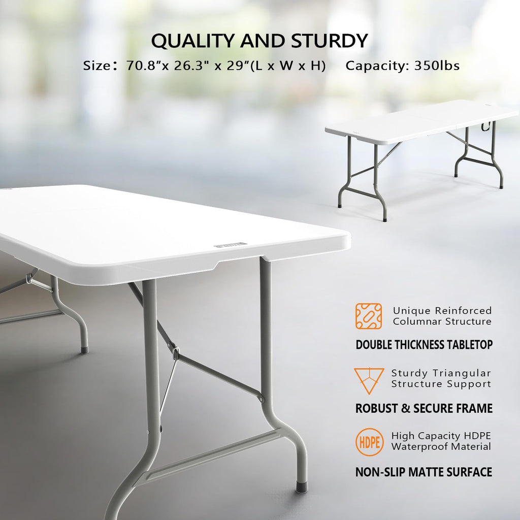 White 6-Foot Portable Plastic Folding Table 2 Pack K75718