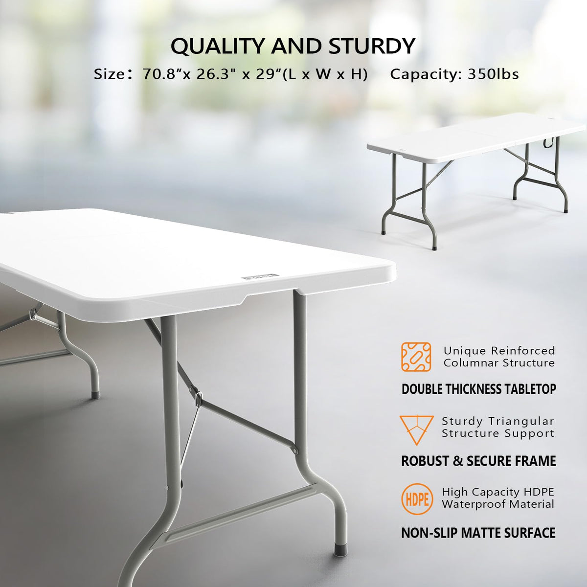 White 6-Foot Portable Plastic Folding Table 2 Pack K75718