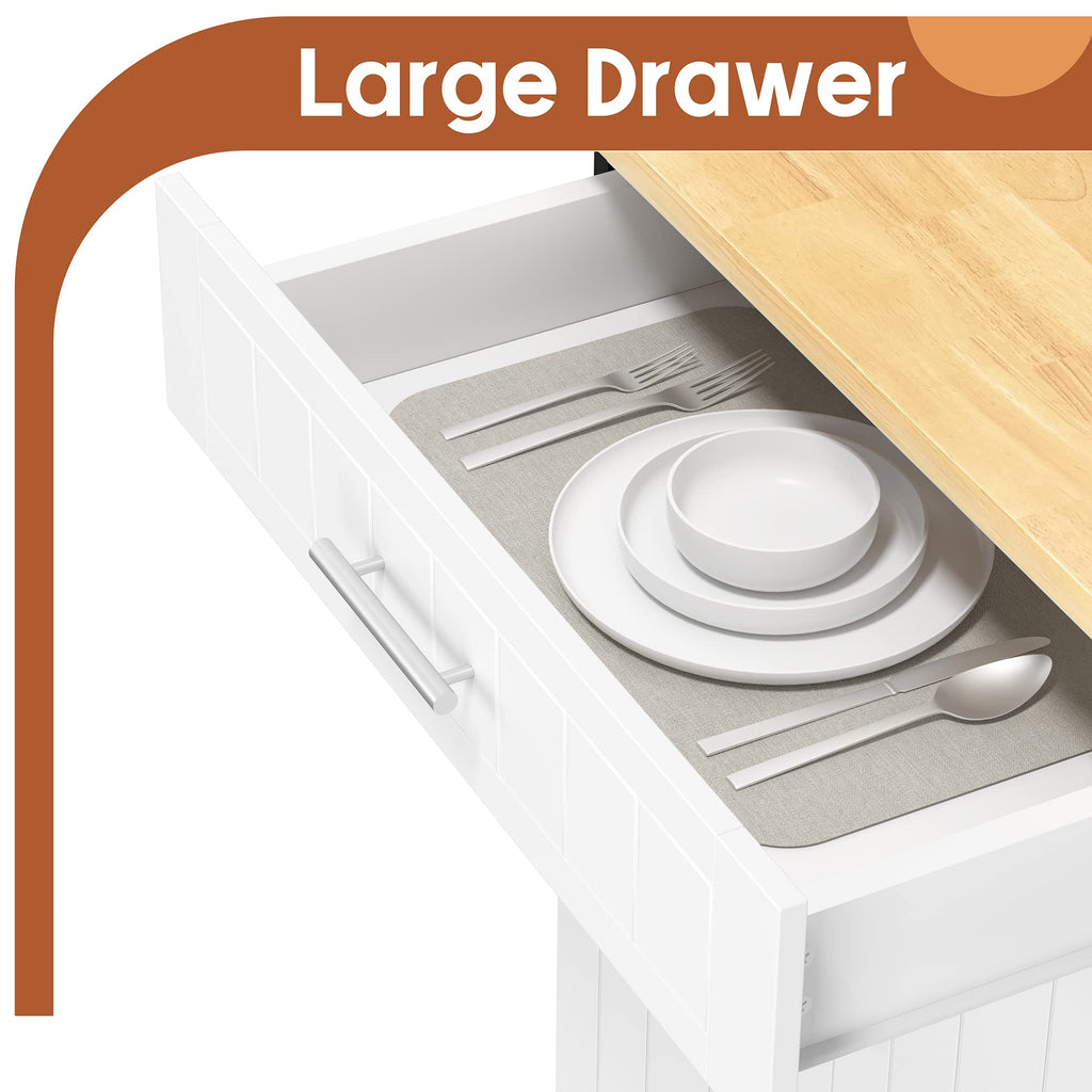 26" Rolling Kitchen Island Cart with Drawer, Shelves, Towel Rack, Lockable Casters, White G925117