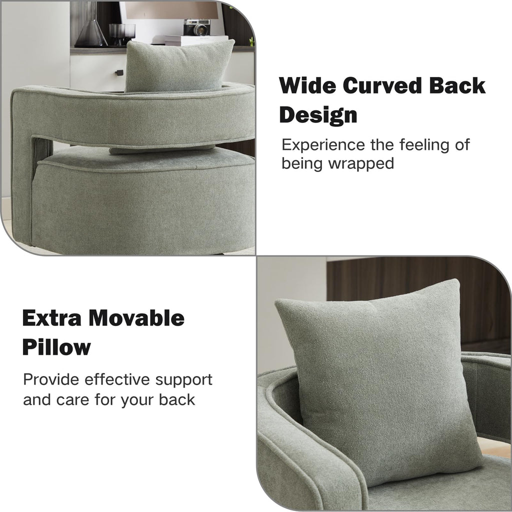 Green Linen Swivel Accent Barrel Chair Set of 2 with Solid Wood Base Q7134