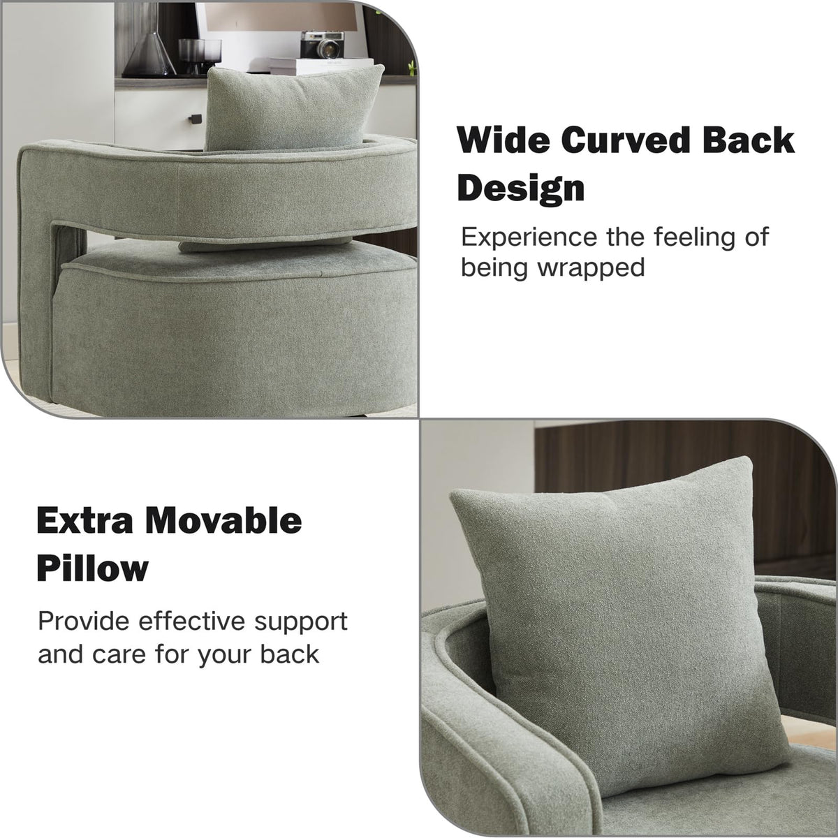 Green Linen Swivel Accent Barrel Chair Set of 2 with Solid Wood Base Q7134