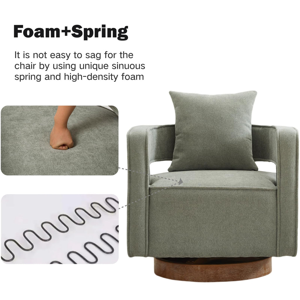 Green Linen Swivel Accent Barrel Chair Set of 2 with Solid Wood Base Q7134