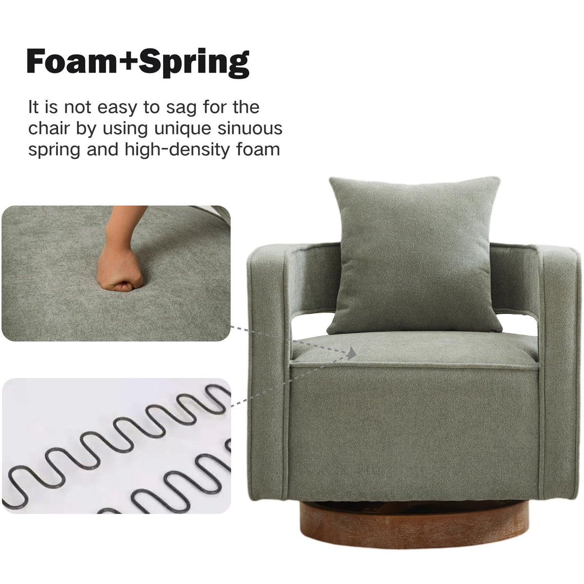 Green Linen Swivel Accent Barrel Chair Set of 2 with Solid Wood Base Q7134