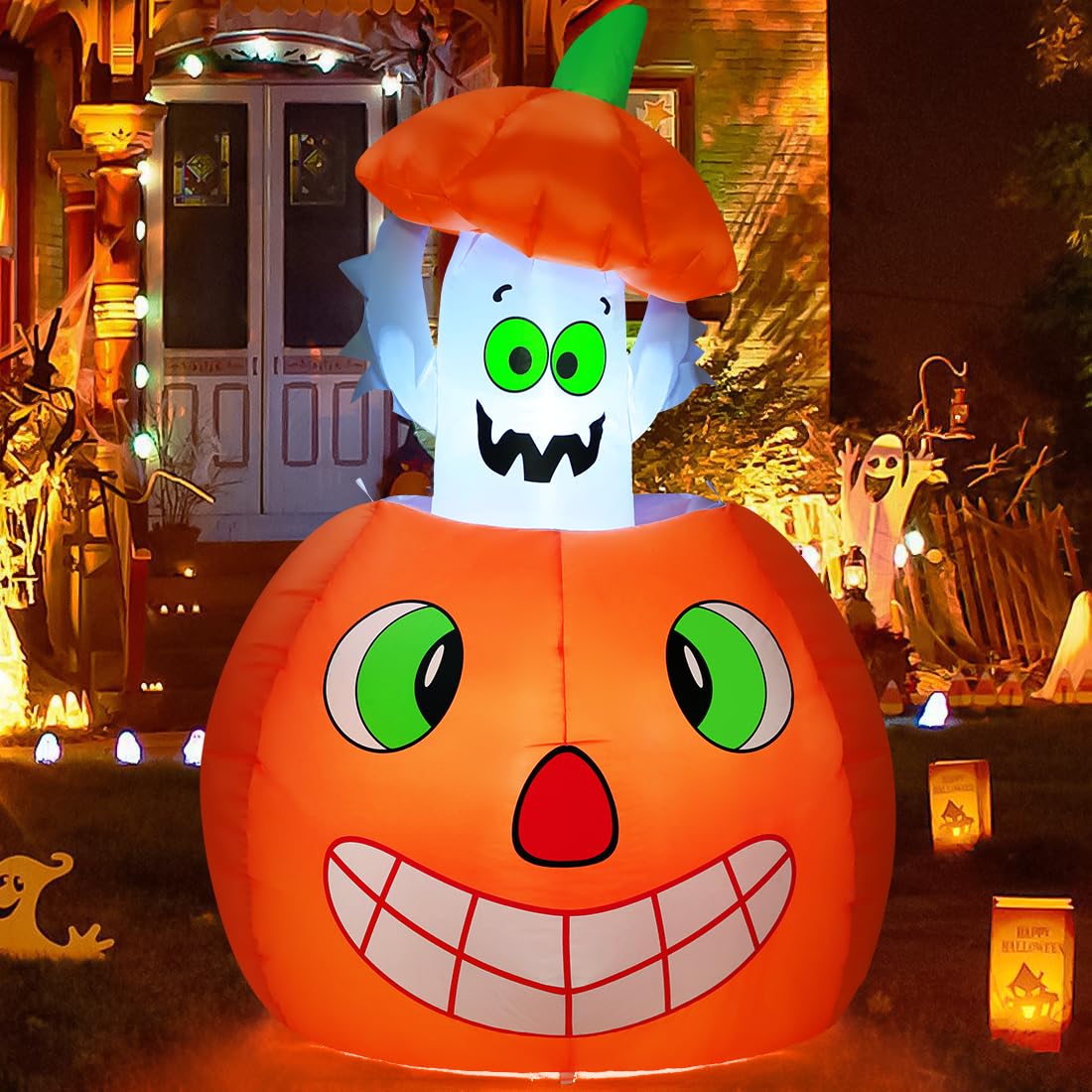 5 FT Animated Pumpkin Ghost Inflatable Outdoor Decoration L7852