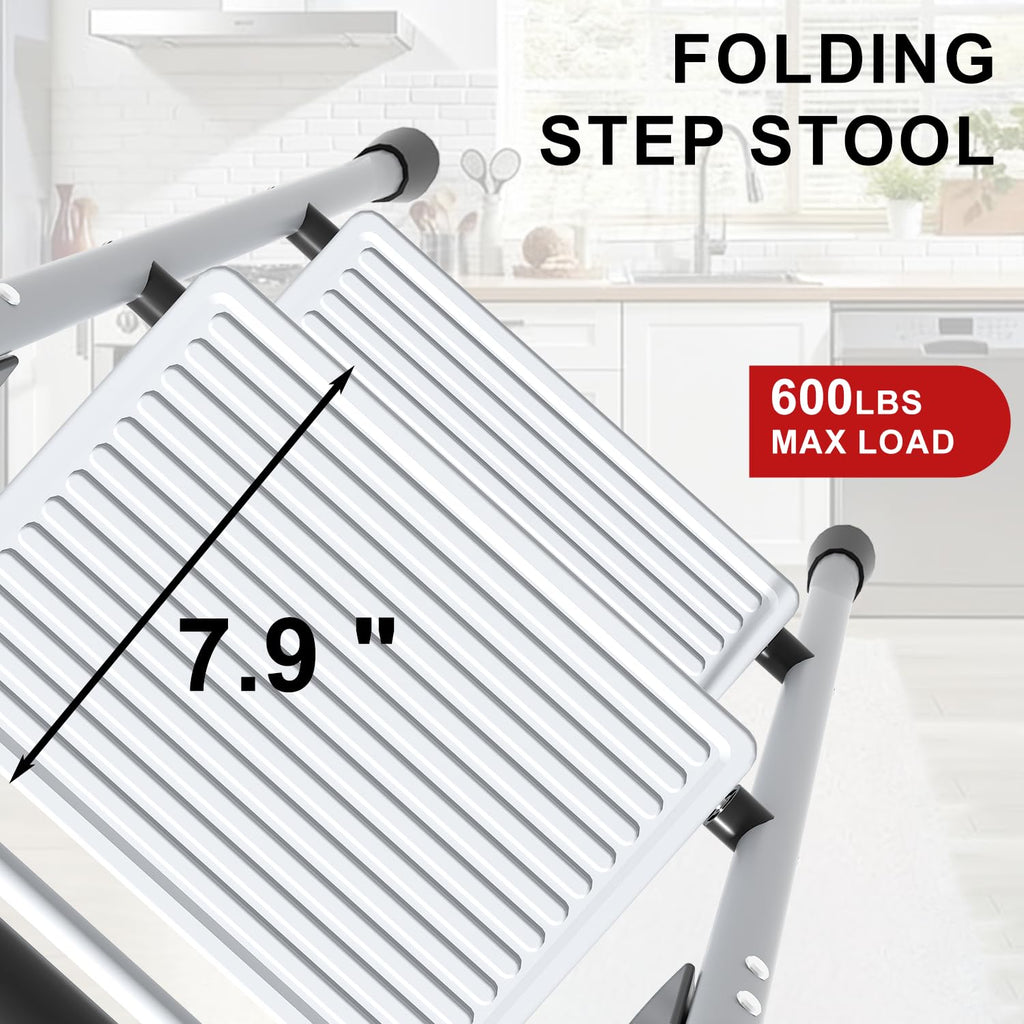 2 Step Ladder Lightweight Folding Step Stool with Handrail White H692426