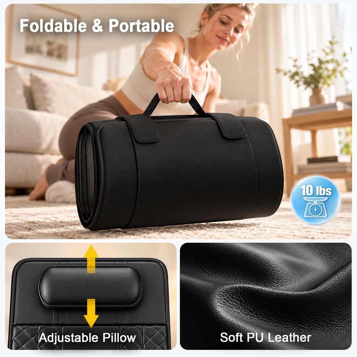 Full Body Massage Mat with Heat, 3D Stretching Back Massager Pad, 4 Modes 3 Intensities 3 Heat Levels, Portable Foldable PU Leather X5531