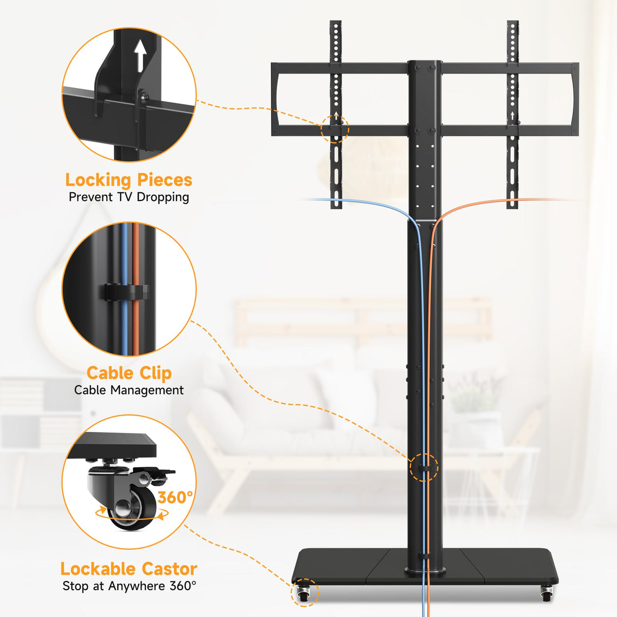 Tall Floor TV Stand for 32-75" TV with Wheels P734