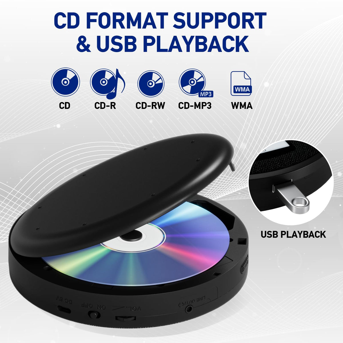 Portable Rechargeable CD Player with Dual Speakers, Black E9199