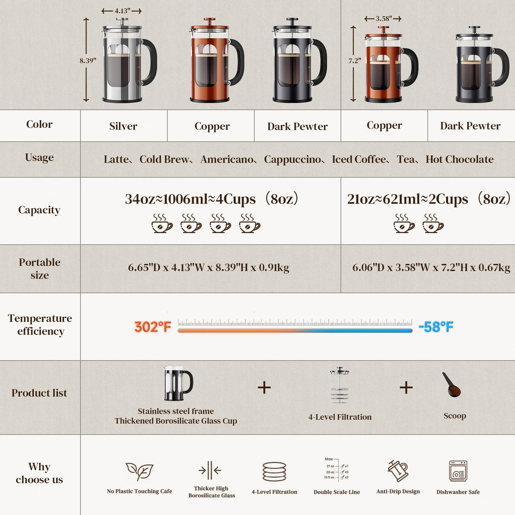 34oz French Press Coffee Maker B791