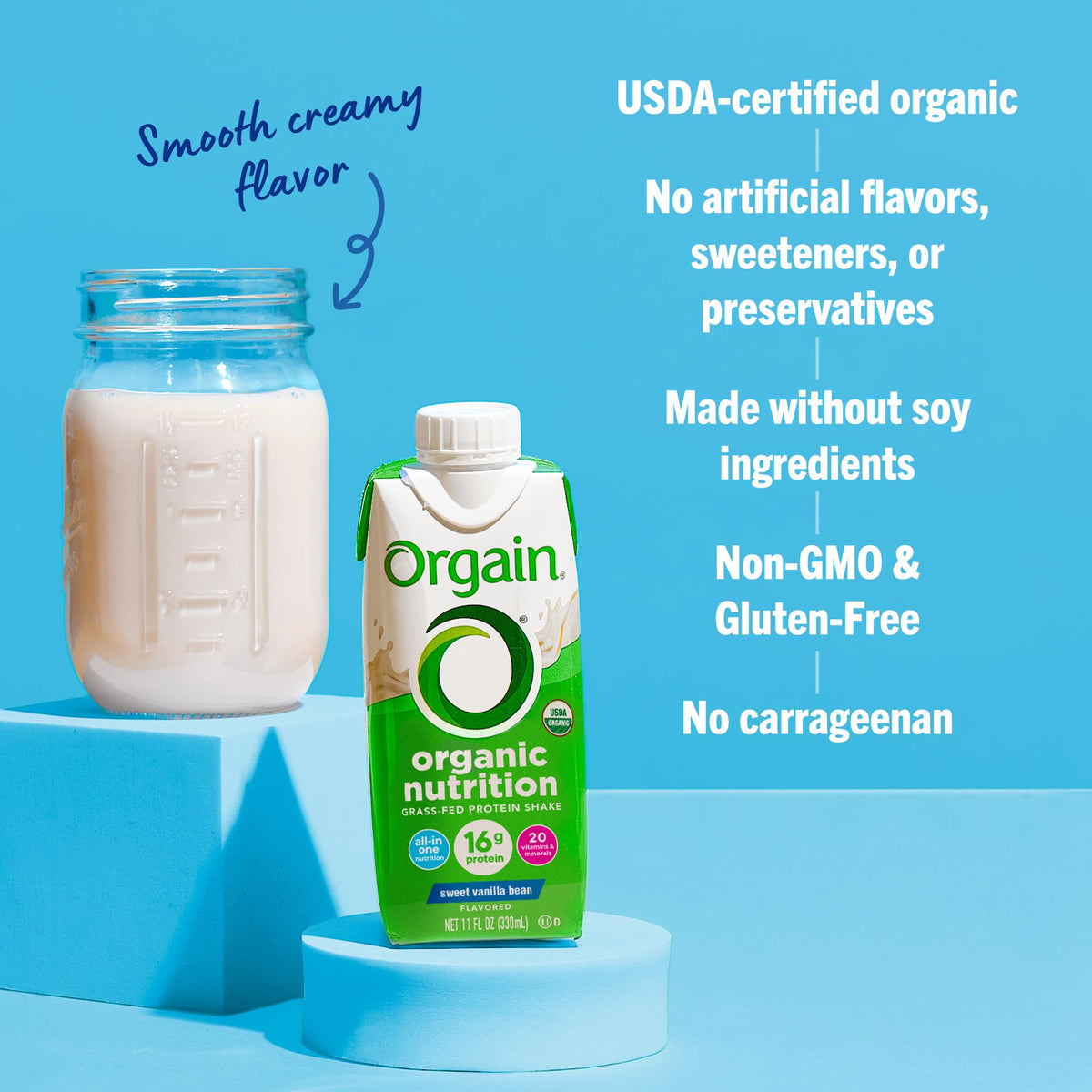 Organic Grass Fed 16g Protein Shake, Vanilla, 11oz, 12pk T170