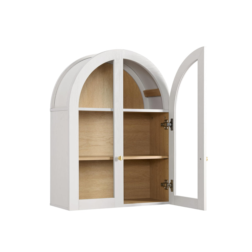 White Arched Wall Mount Bathroom Cabinet with Glass Doors V364