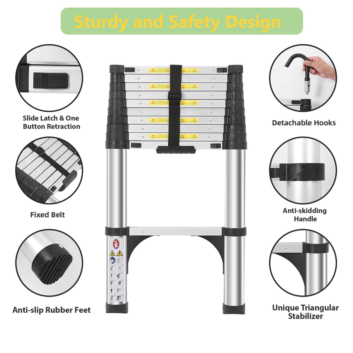 Telescoping Aluminum Ladder with Hooks A2718