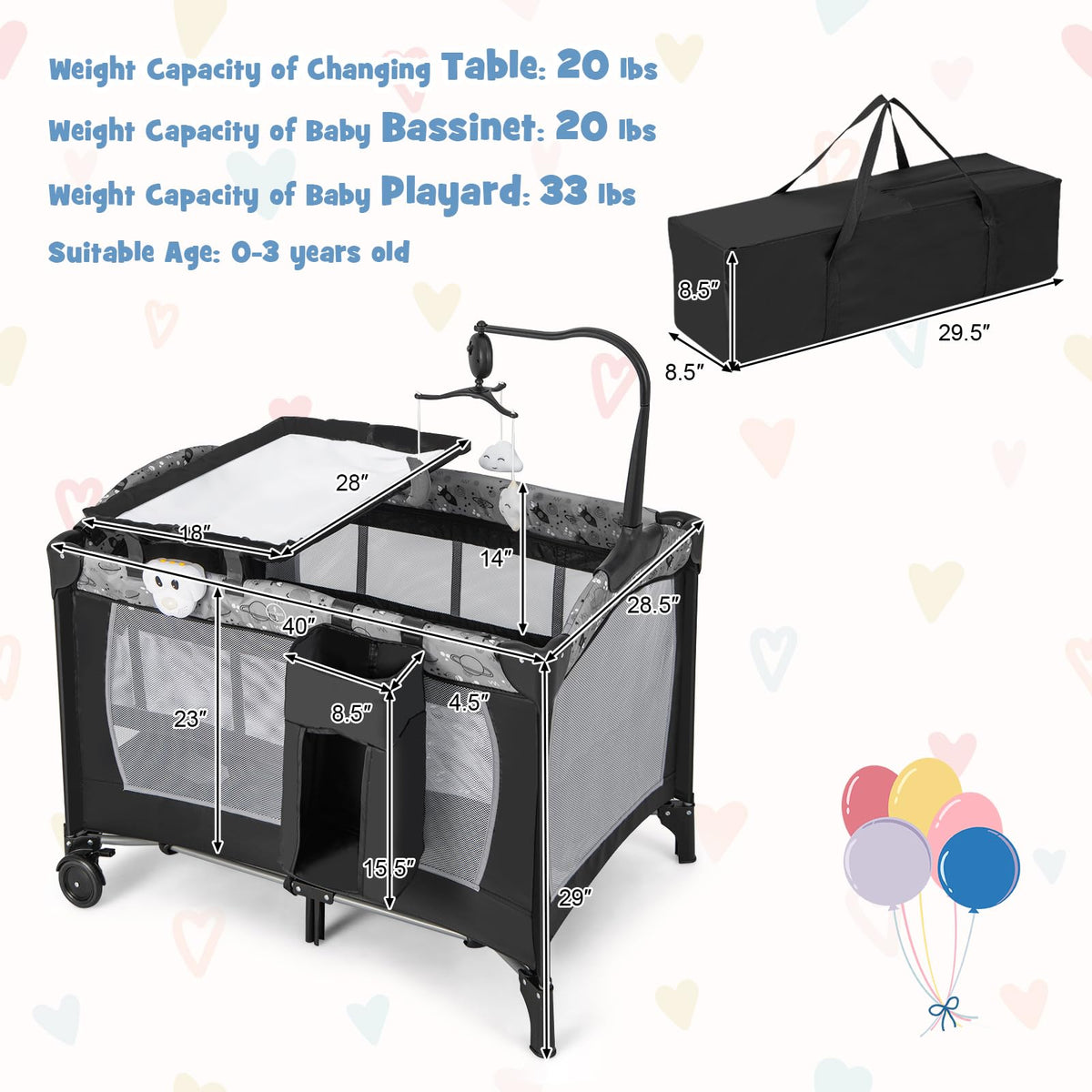 4 in 1 Portable Baby Playard with Bassinet and Changing Table J350