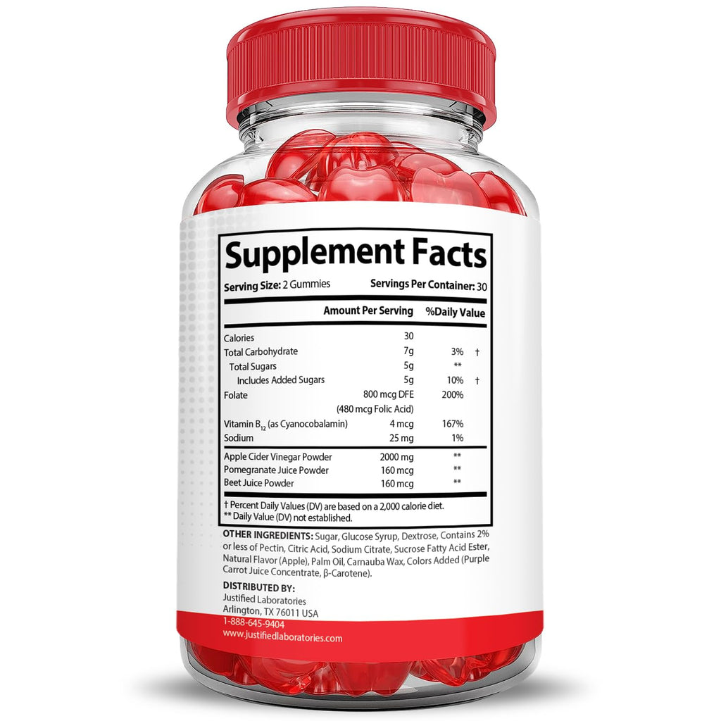 2000MG Beet Juice ACV Pomegranate B12 Vegan Non GMO Gummies H342