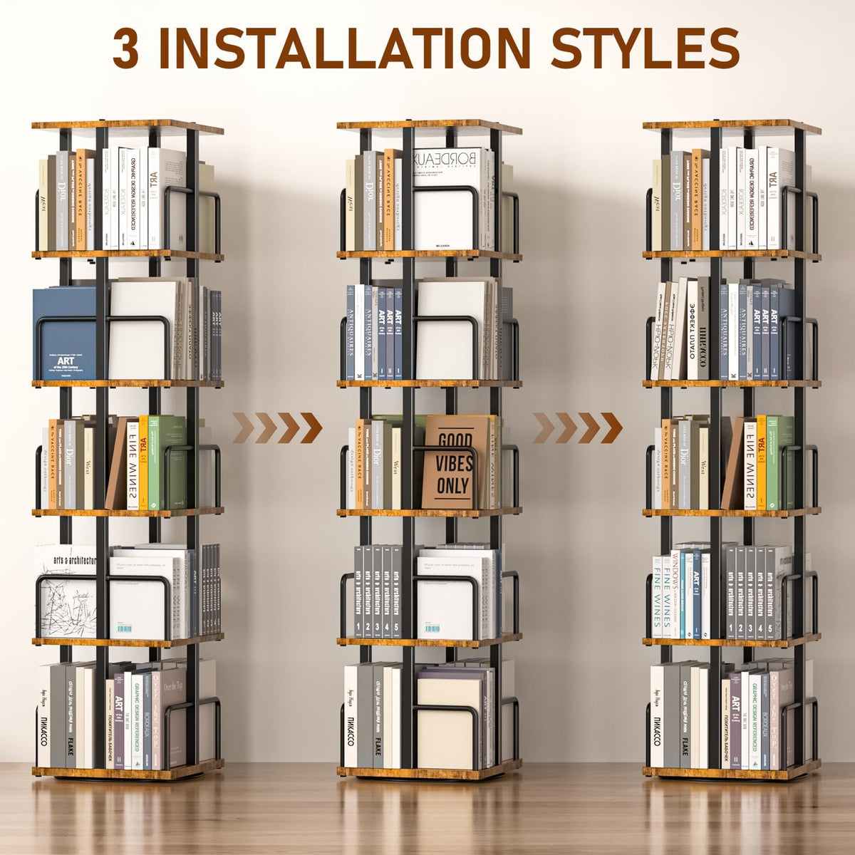 5-Tier Rotating Bookshelf with Metal Guardrails W30197