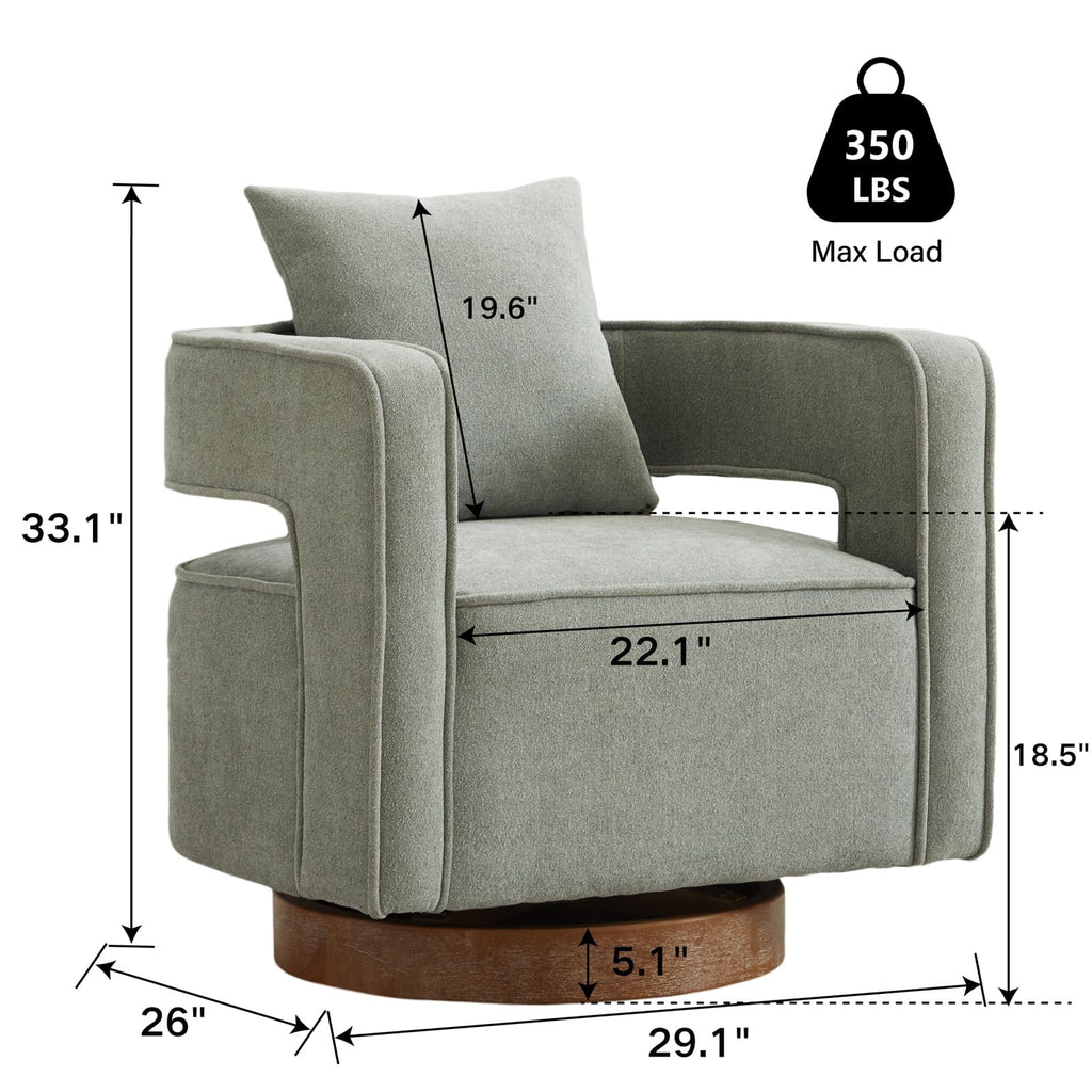 Green Linen Swivel Accent Barrel Chair Set of 2 with Solid Wood Base Q7134