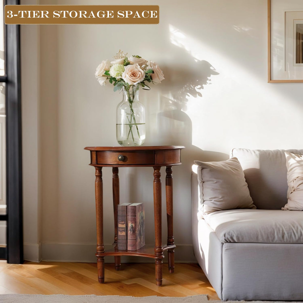 2-Tier Round Side Table with Drawer A279