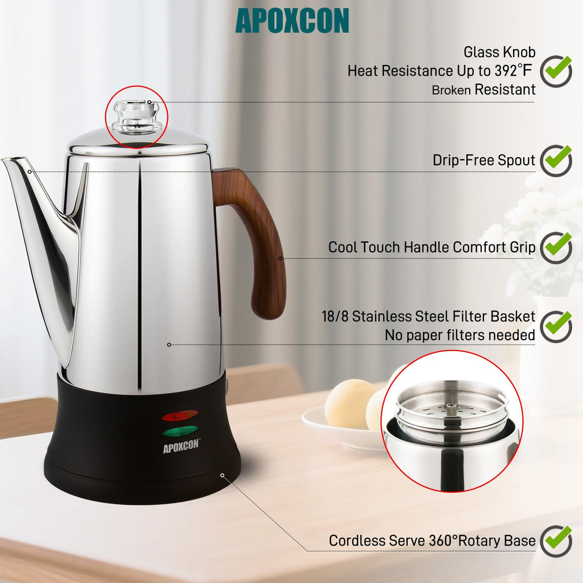 Electric Stainless Steel Coffee Percolator 8 Cup F584637