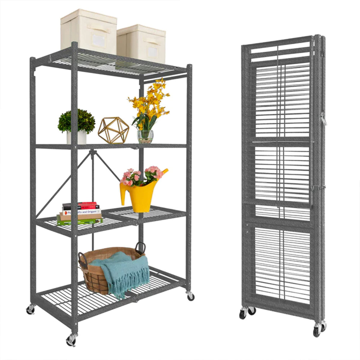 Foldable 4-Tier Heavy-Duty Steel Storage Rack T5330