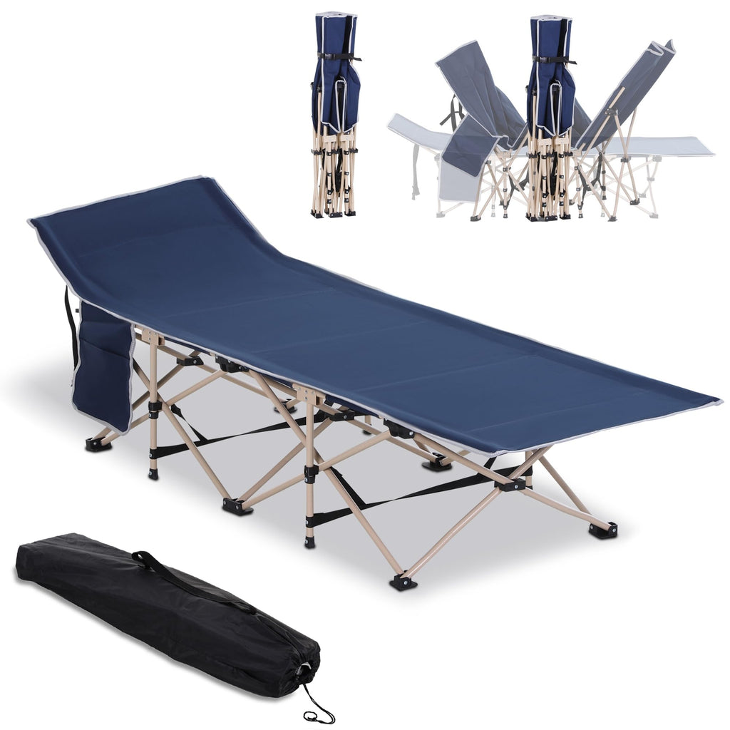 Folding Camping Cot with Carry Bag, Side Pocket, Blue B60882