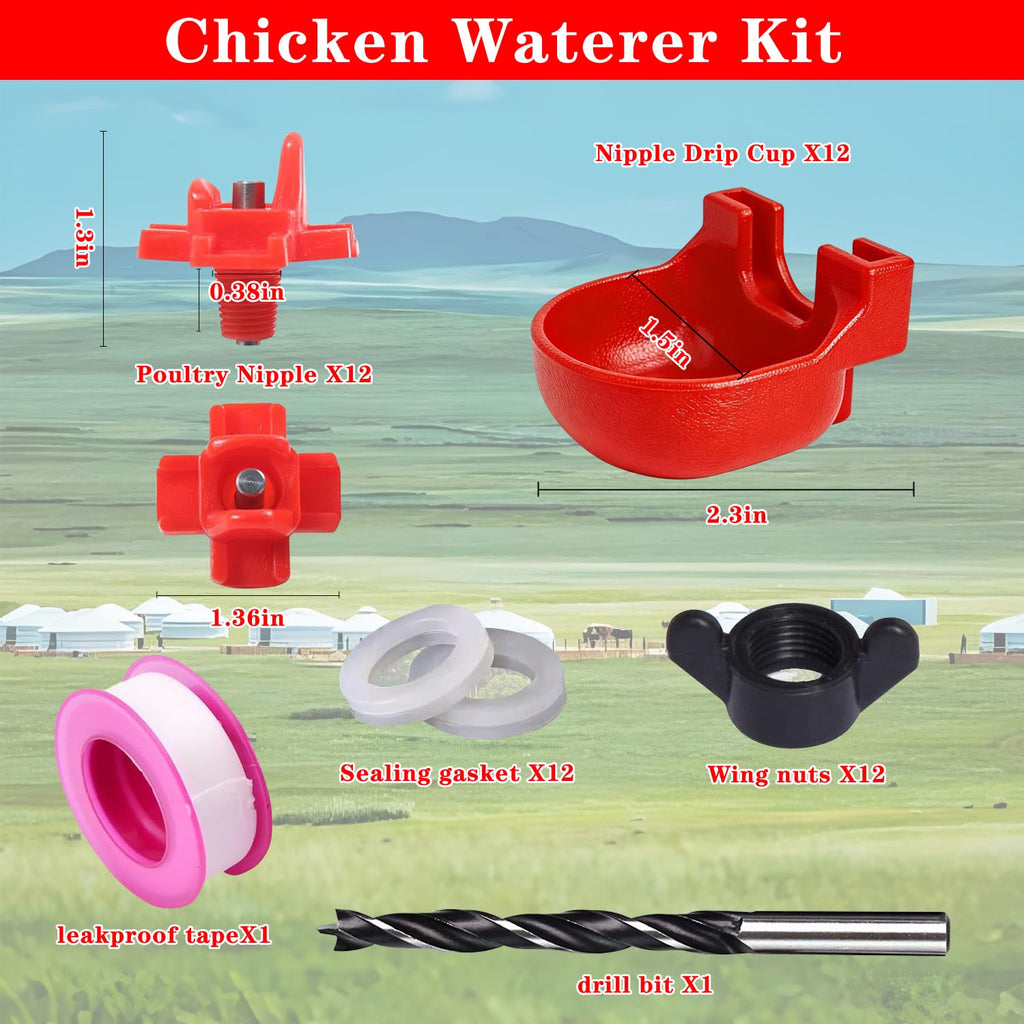 12-Pack Automatic Chicken Water Nipples with Cups S2152