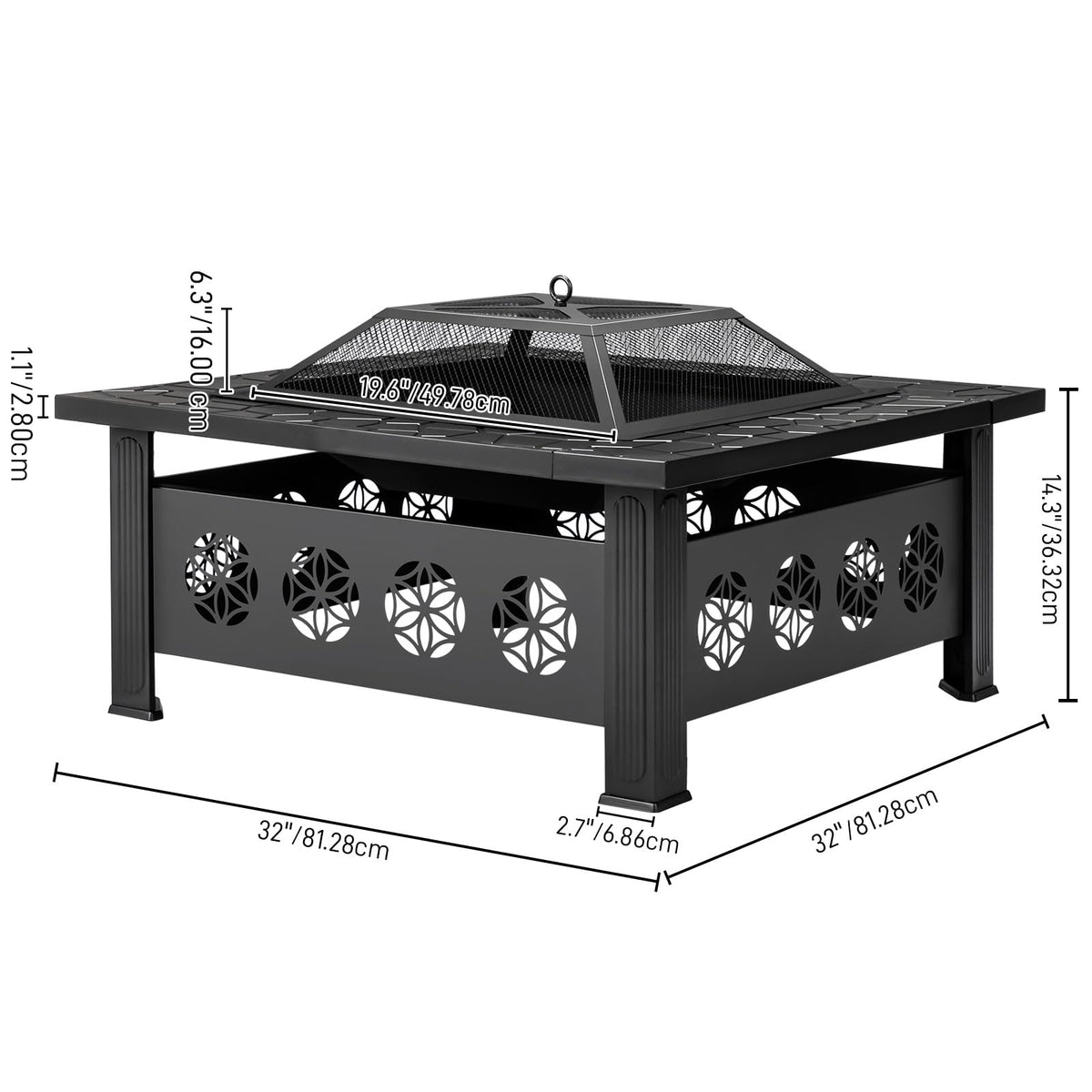 32 Inch Square Wood Burning Fire Pit Table J210