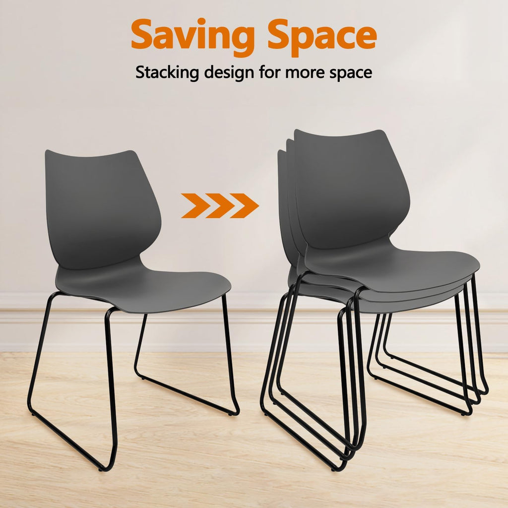 Grey Stacking Chairs with Metal Legs Set of 4 E314405