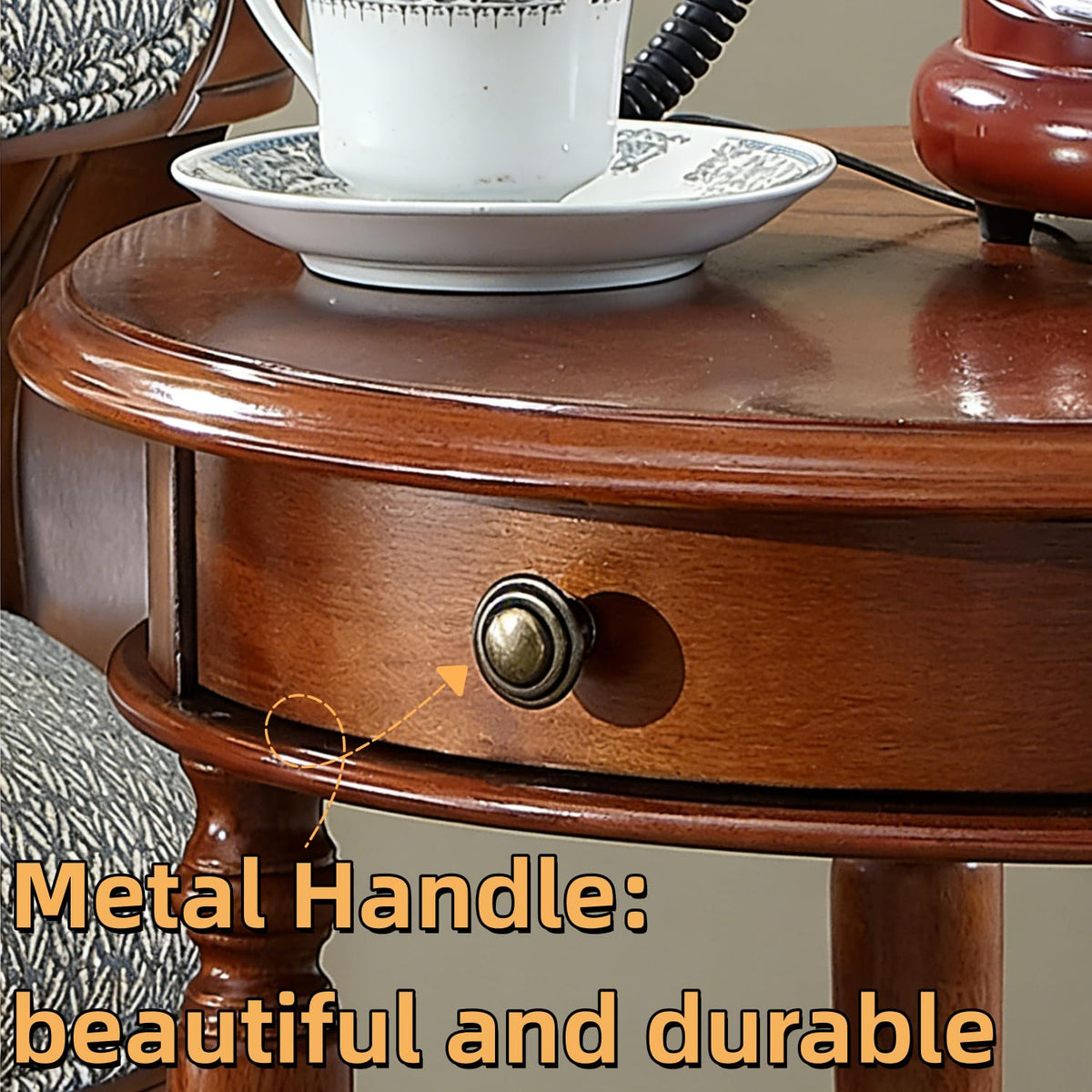 2-Tier Round Side Table with Drawer A279