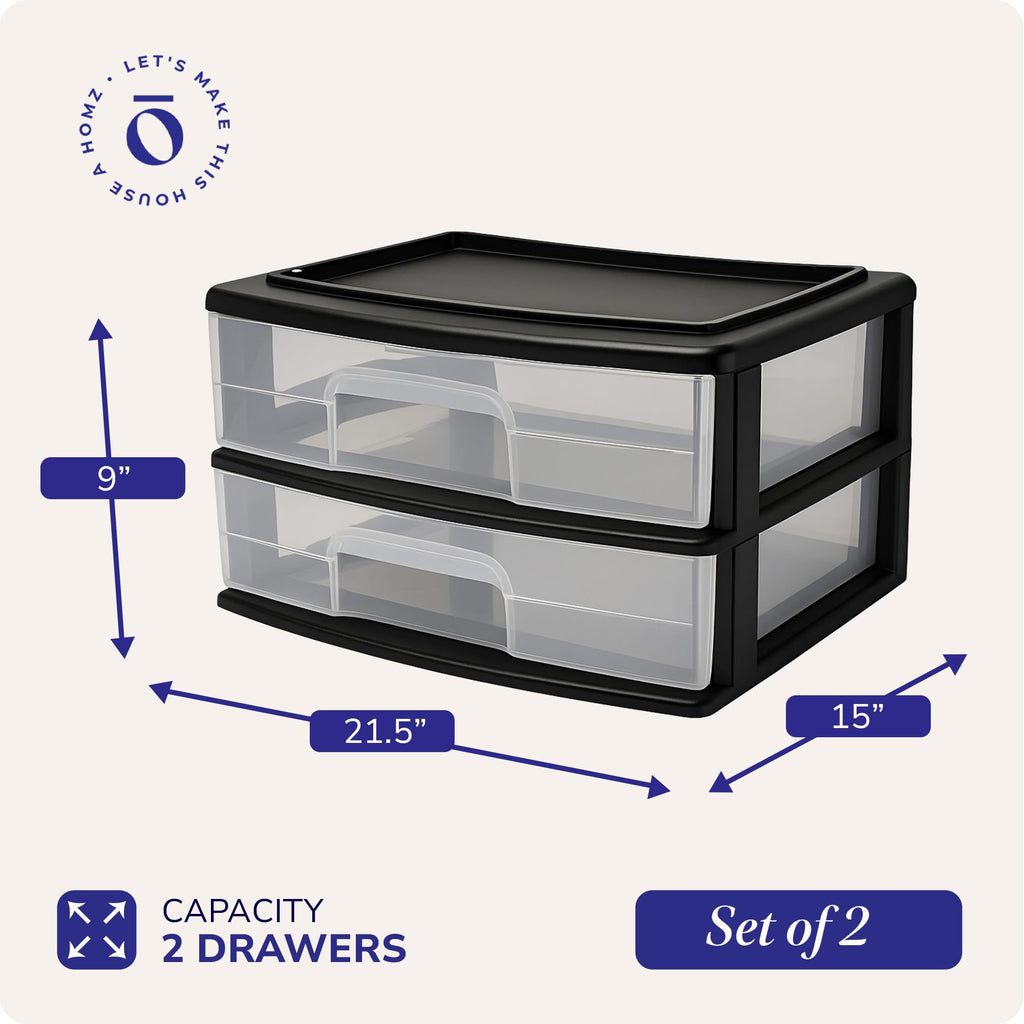 2-Tier Black Storage Drawer Tower, 2 Pack Y3467