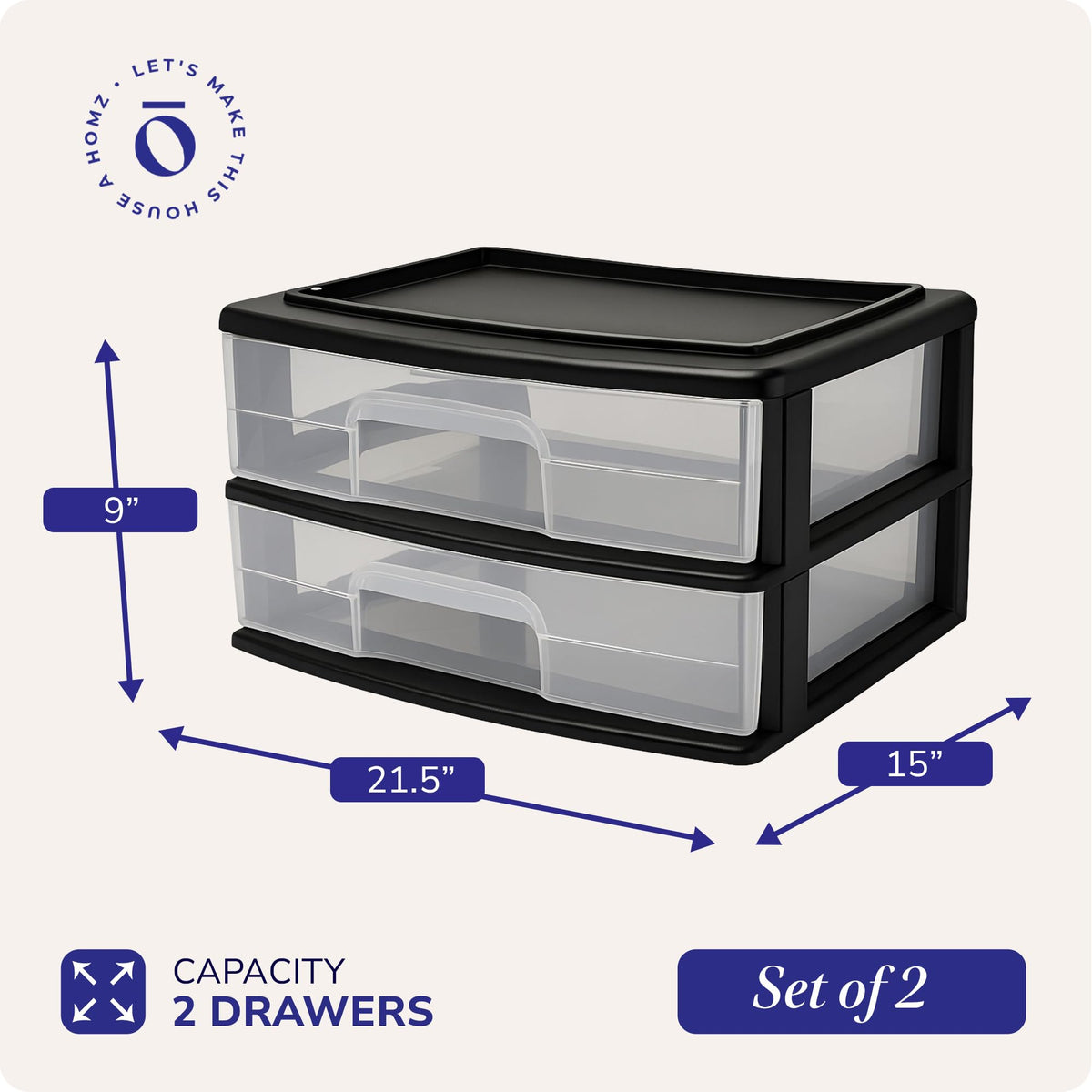 2-Tier Black Storage Drawer Tower, 2 Pack Y3467