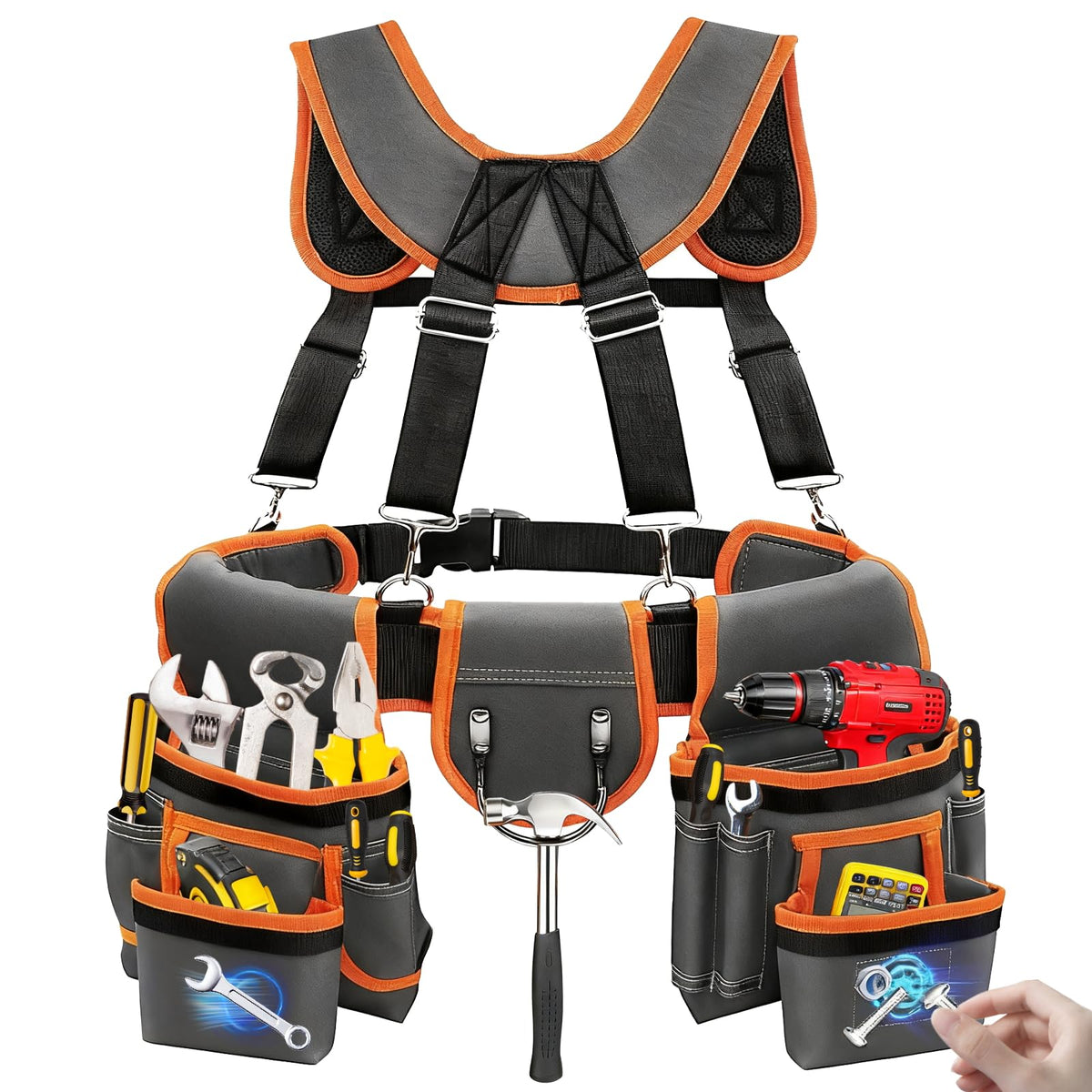 Heavy-Duty Adjustable Tool Belt with Magnetic Tool Kit W3146