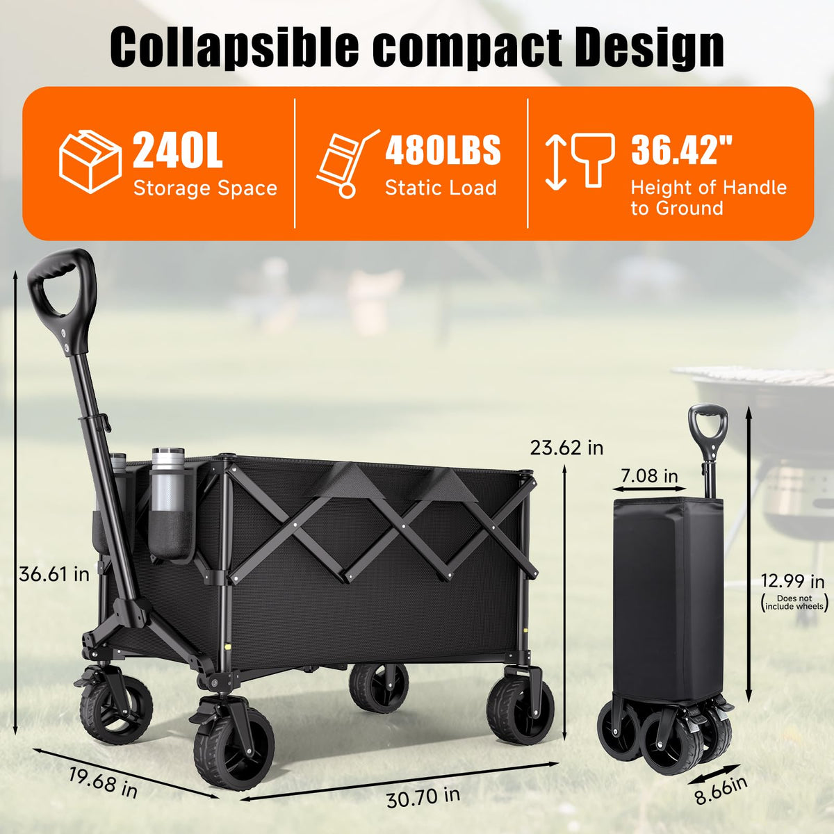 Collapsible Heavy Duty Wagon Cart with All-Terrain Wheels M87337