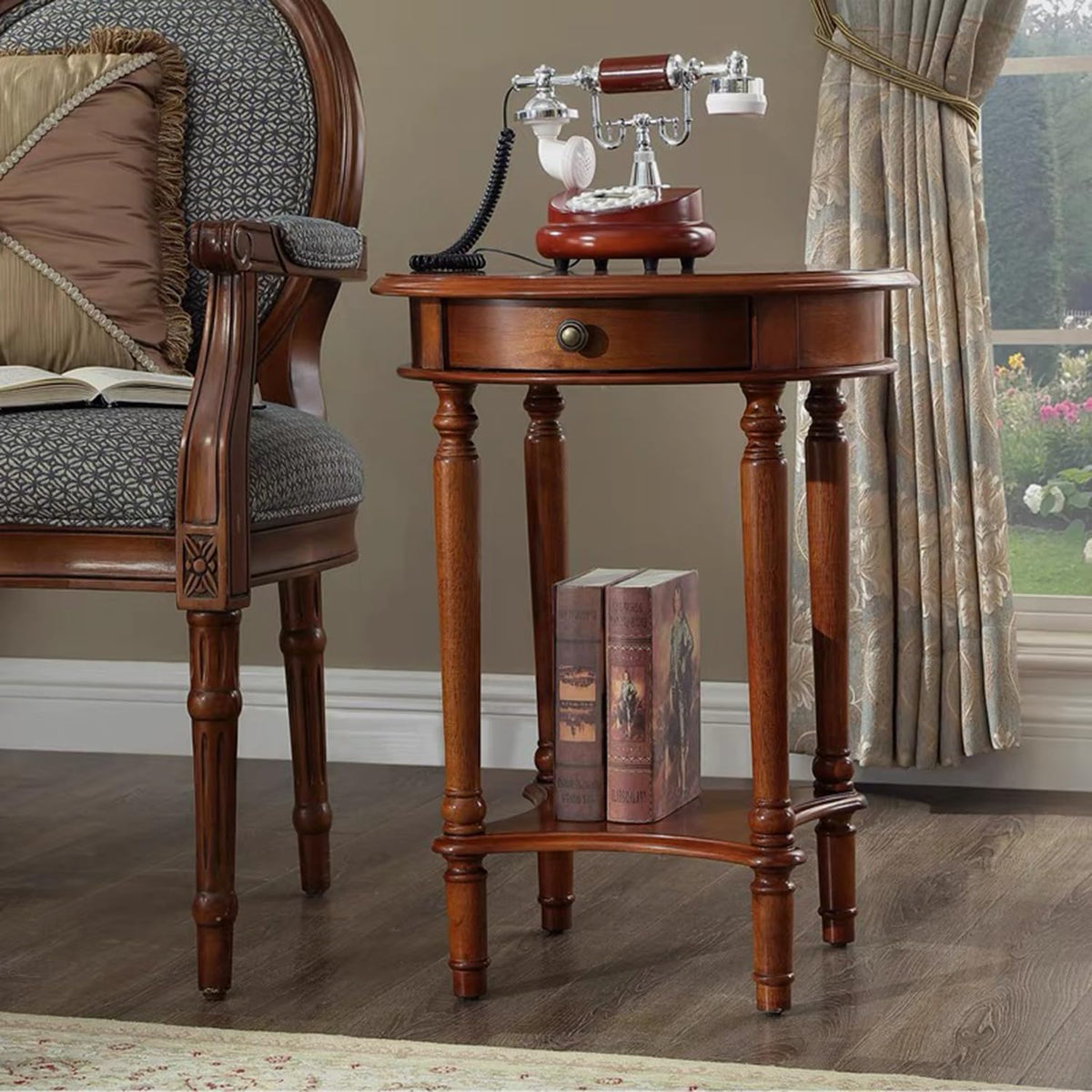 2-Tier Round Side Table with Drawer A279