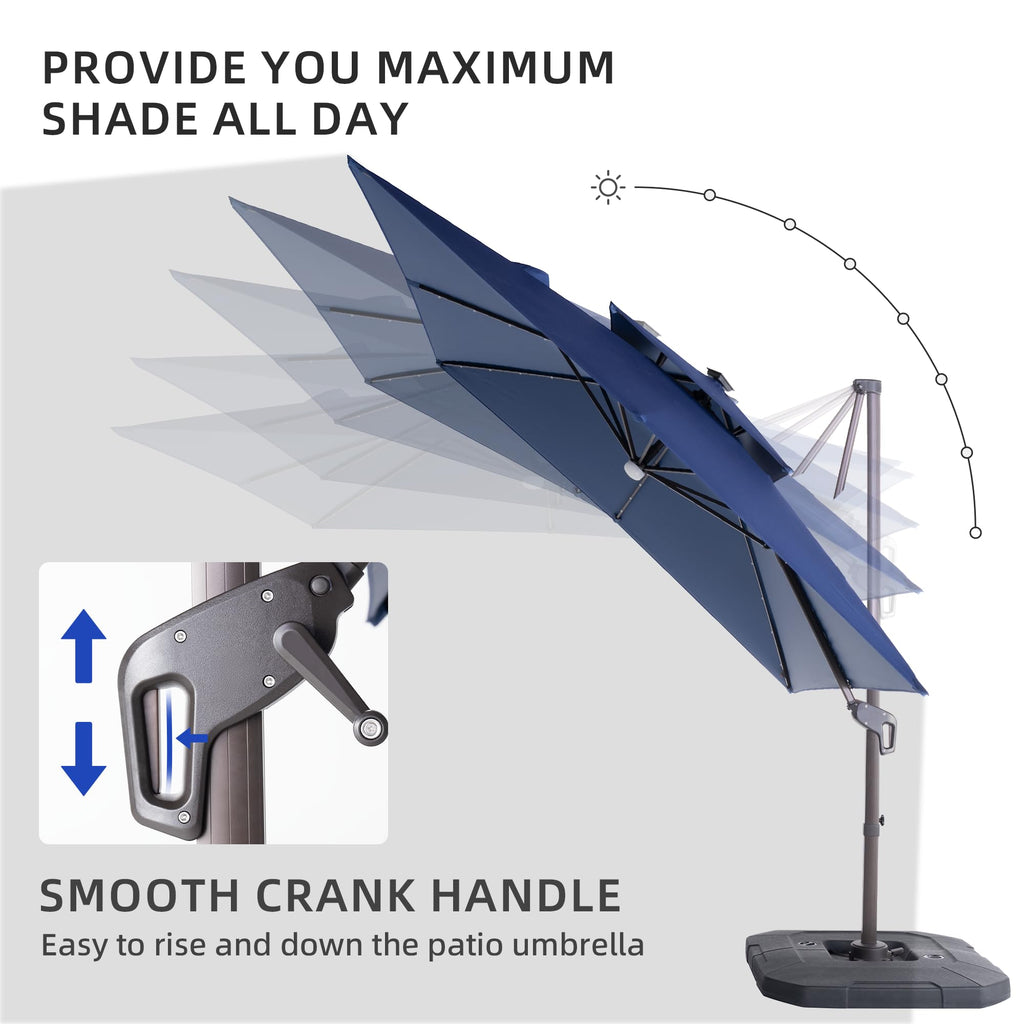 9x9 FT Cantilever Offset Patio Umbrella with Lights & Base O612955