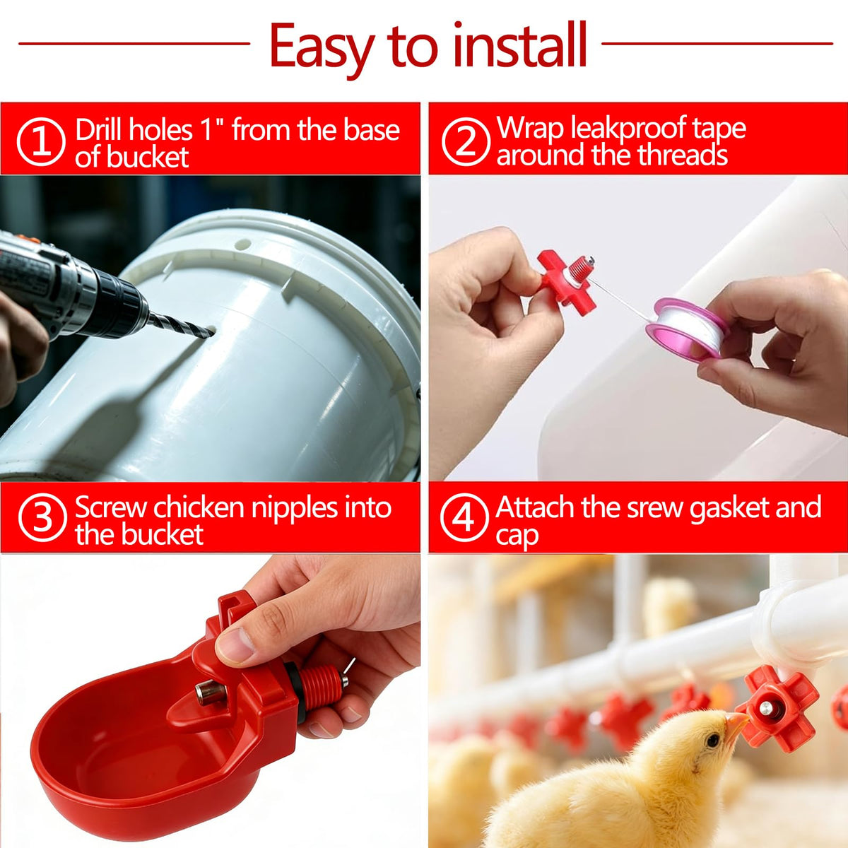 12-Pack Automatic Chicken Water Nipples with Cups S2152