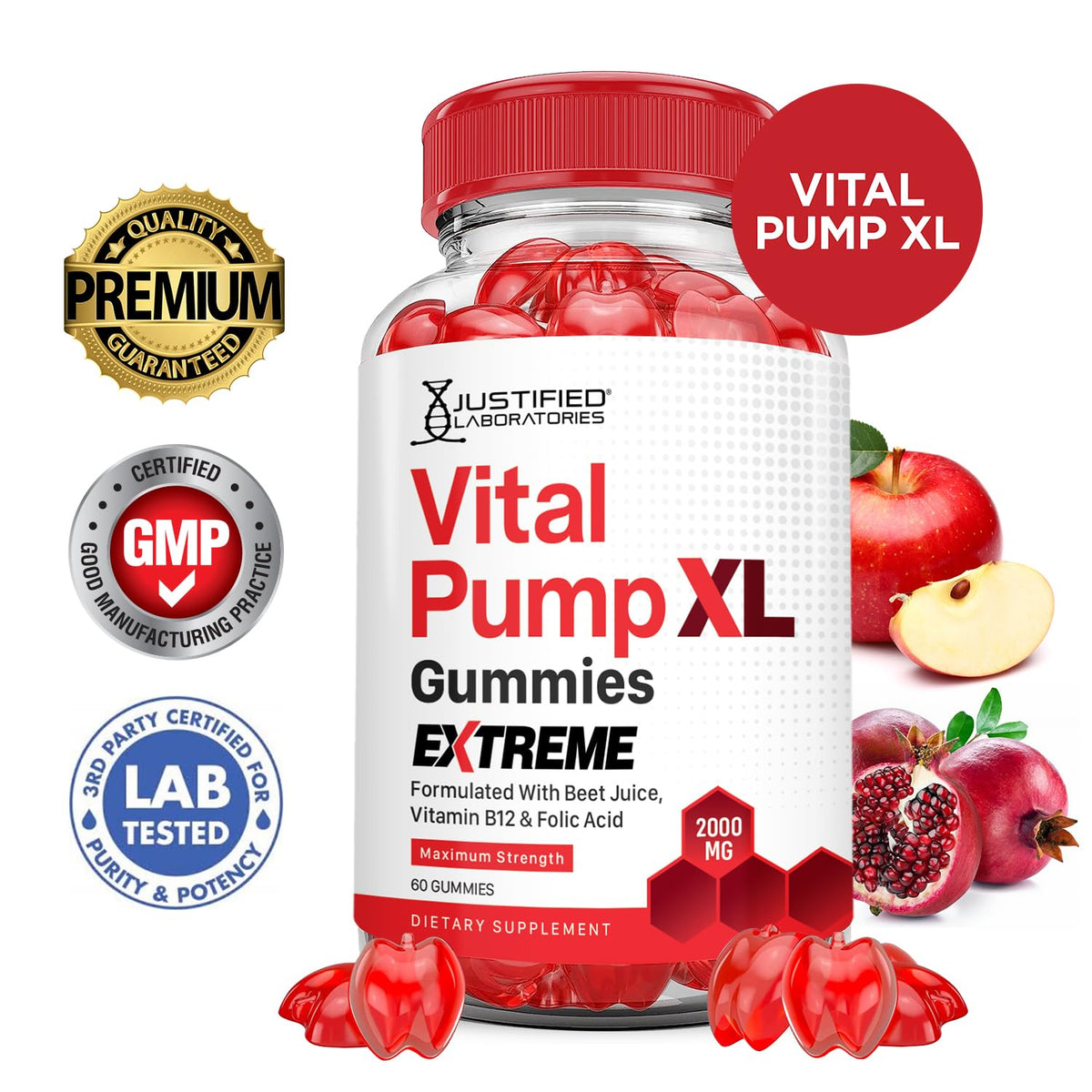 2000MG Beet Juice ACV Pomegranate B12 Vegan Non GMO Gummies H342